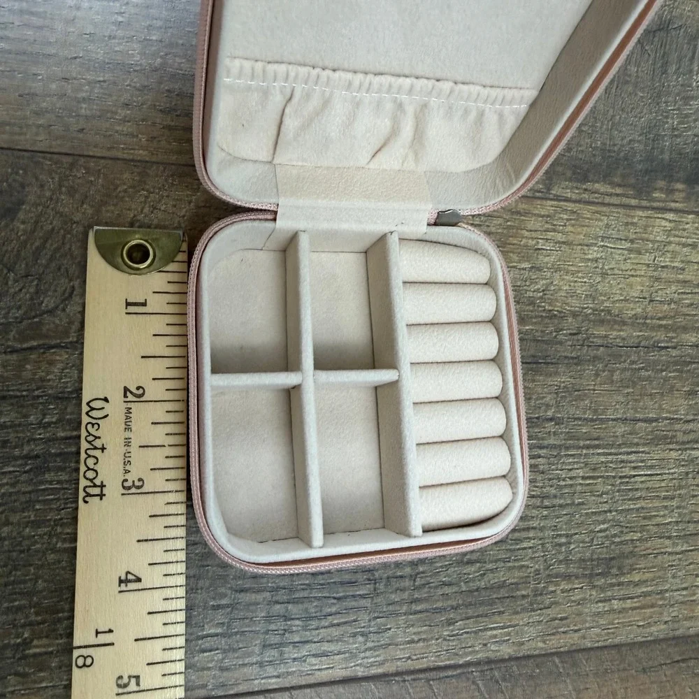 Blush Pink Travel Jewelry Case Organizer Ring Holder Zip Closure